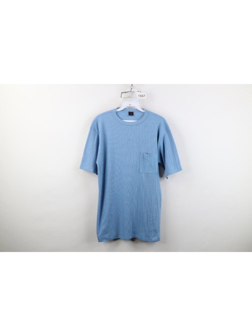 Vtg 50s 60s Streetwear Mens Large Blank Striped Ribbed Knit Pocket T-Shirt USA
